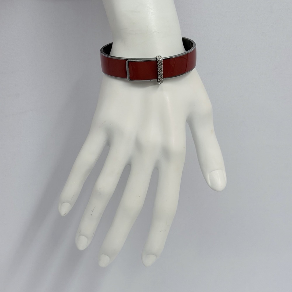 Bottega Veneta Sterling Enamel Hinged Bracelet RED Enamel Size Small S
